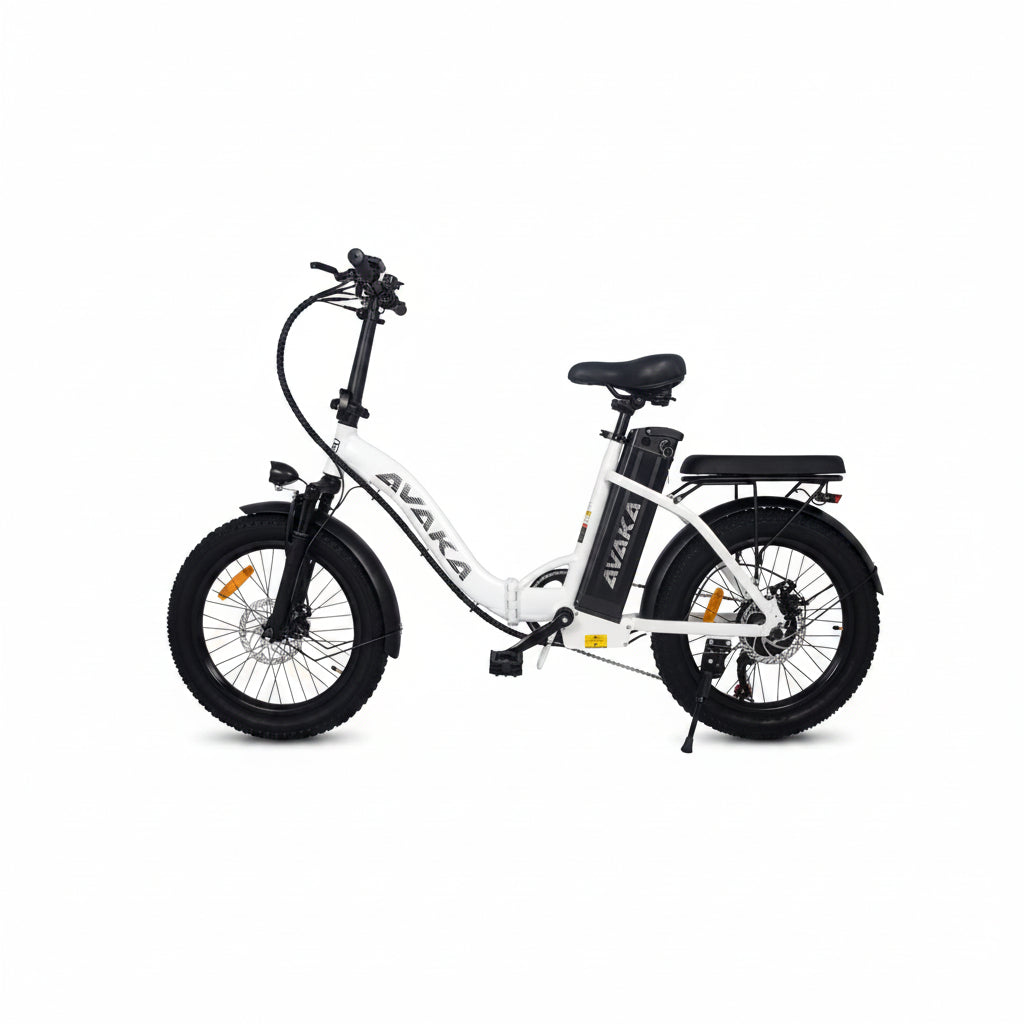 White AVAKA BZ20PLUS 20-inch folding electric bike with spoke wheels